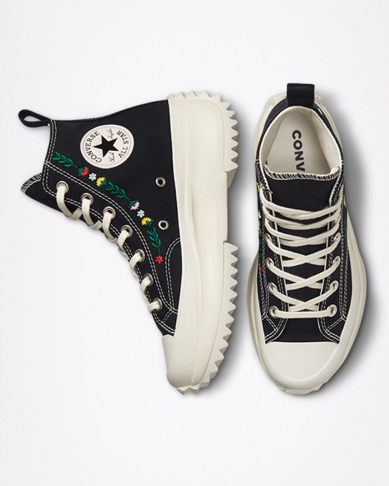 Converse Run Star Hike Platform Floral Embroidery Zwart | 8560-OACZX