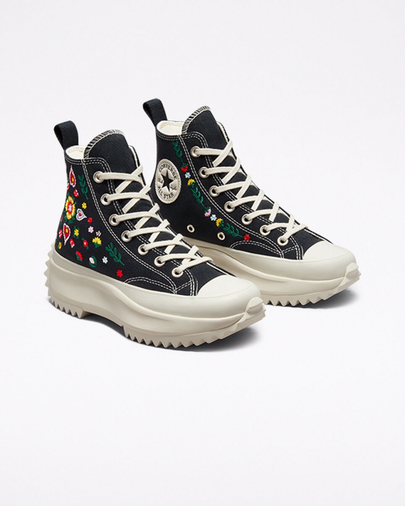 Converse Run Star Hike Platform Floral Embroidery Zwart | 8560-OACZX