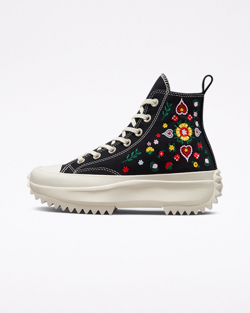 Converse Run Star Hike Platform Floral Embroidery Zwart | 9237-GBDWI