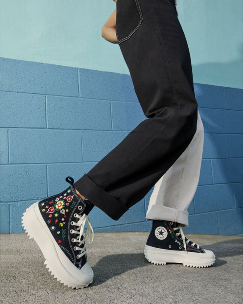 Converse Run Star Hike Platform Floral Embroidery Zwart | 9237-GBDWI